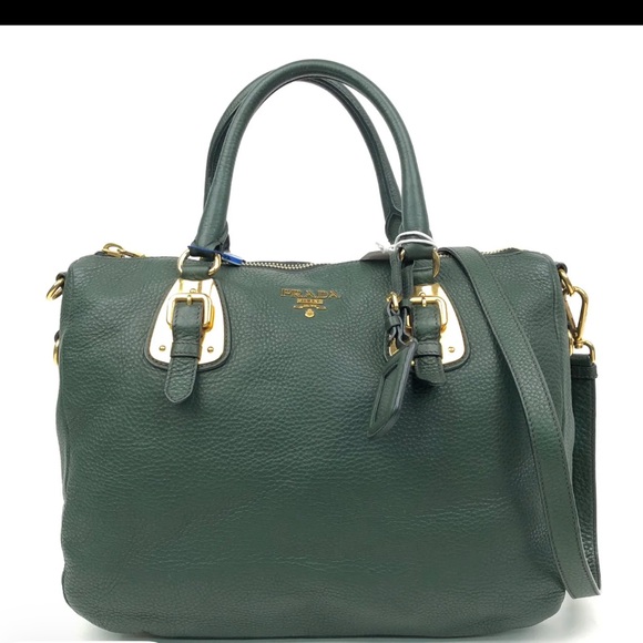 Prada Vitello Daino Leather Bauletto Satchel – Forest Green, Gold Hardware - Picture 3 of 4